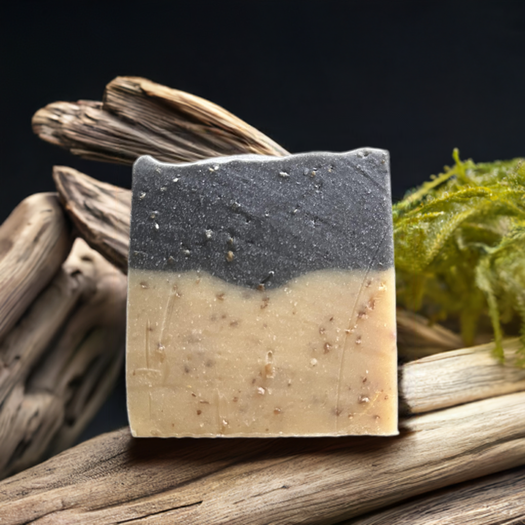 Driftwood and seaweed cold processed soap