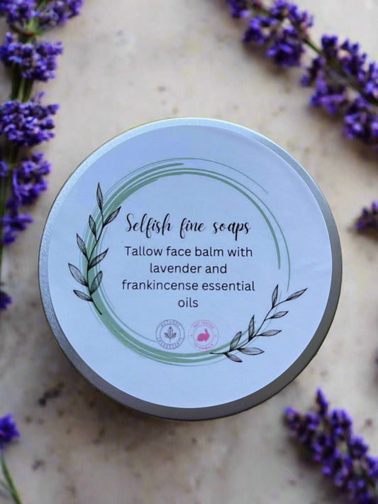 Tallow face balm with Frankincense and lavender essential oils. - Selfish Fine Soaps